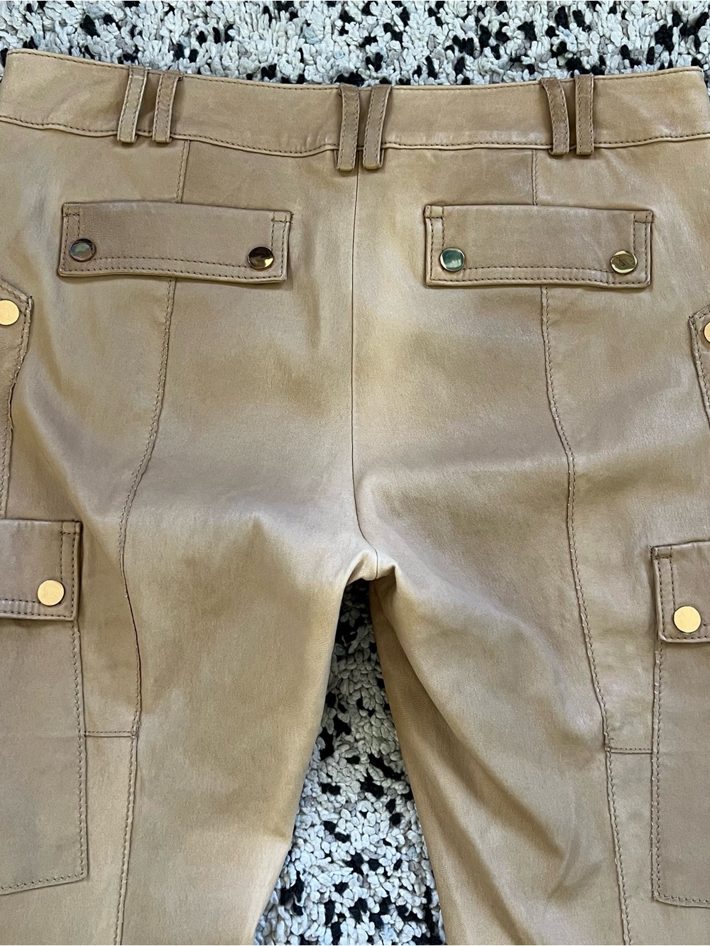 Tory Burch Leather Pants Distressed Tan Cargo Pockets Women’s Size 10 - Picture 11 of 16